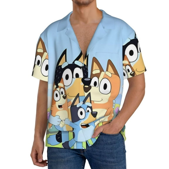 Saiise Bluey Mens Front Pocket Hawaiian Shirts Casual Floral Shirts Short Sleeve Button Down Beach Tropical Shirts