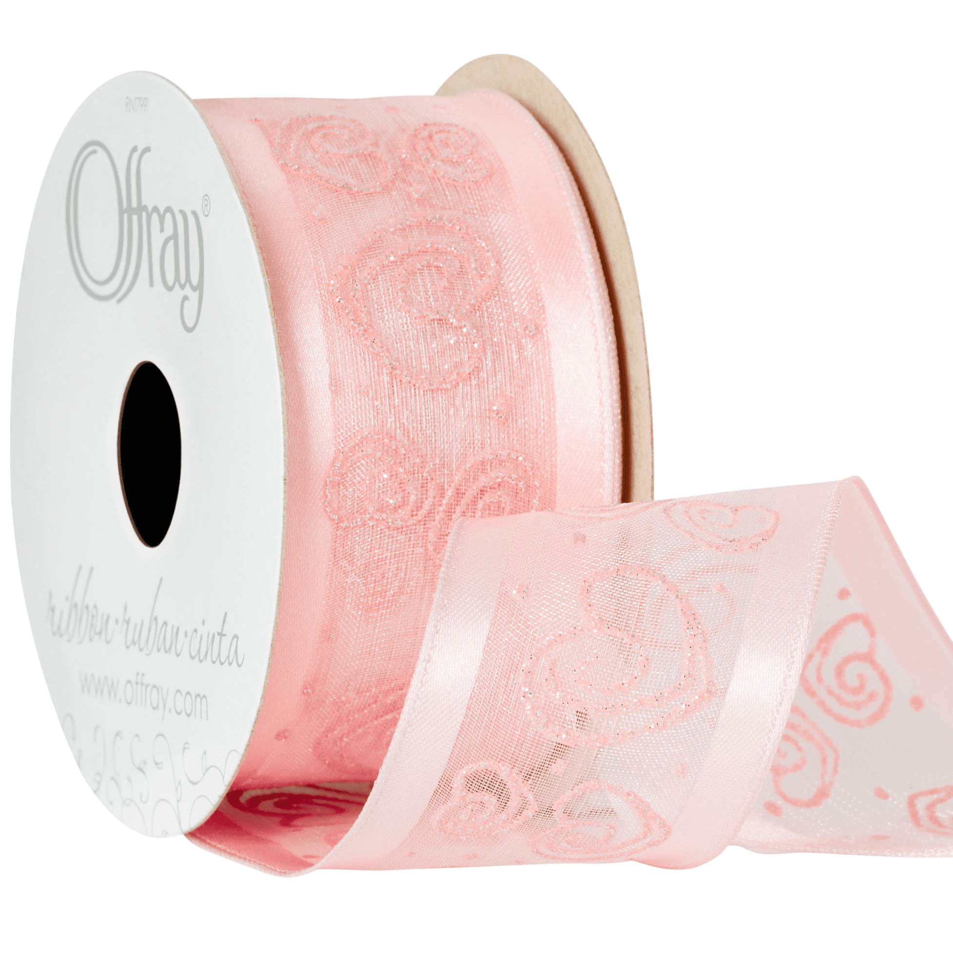 Offray Ribbon, Pink 1 1/2 inch Wired Edge Sheer Sheer Ribbon