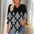 thumbnail image 2 of TaTaai Womens Casual Solid Color Blouse V-Neck 3/4 Length Sleeve with Smocked Cuffs Loose Fit Soft Flowy Fashion Top Lightweight for Spring Daily Vacation Gift, 2 of 7
