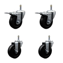4 Inch Soft Rubber Wheel Swivel 7/16 Inch Stem Caster Set 2 Total Lock Brake SCC