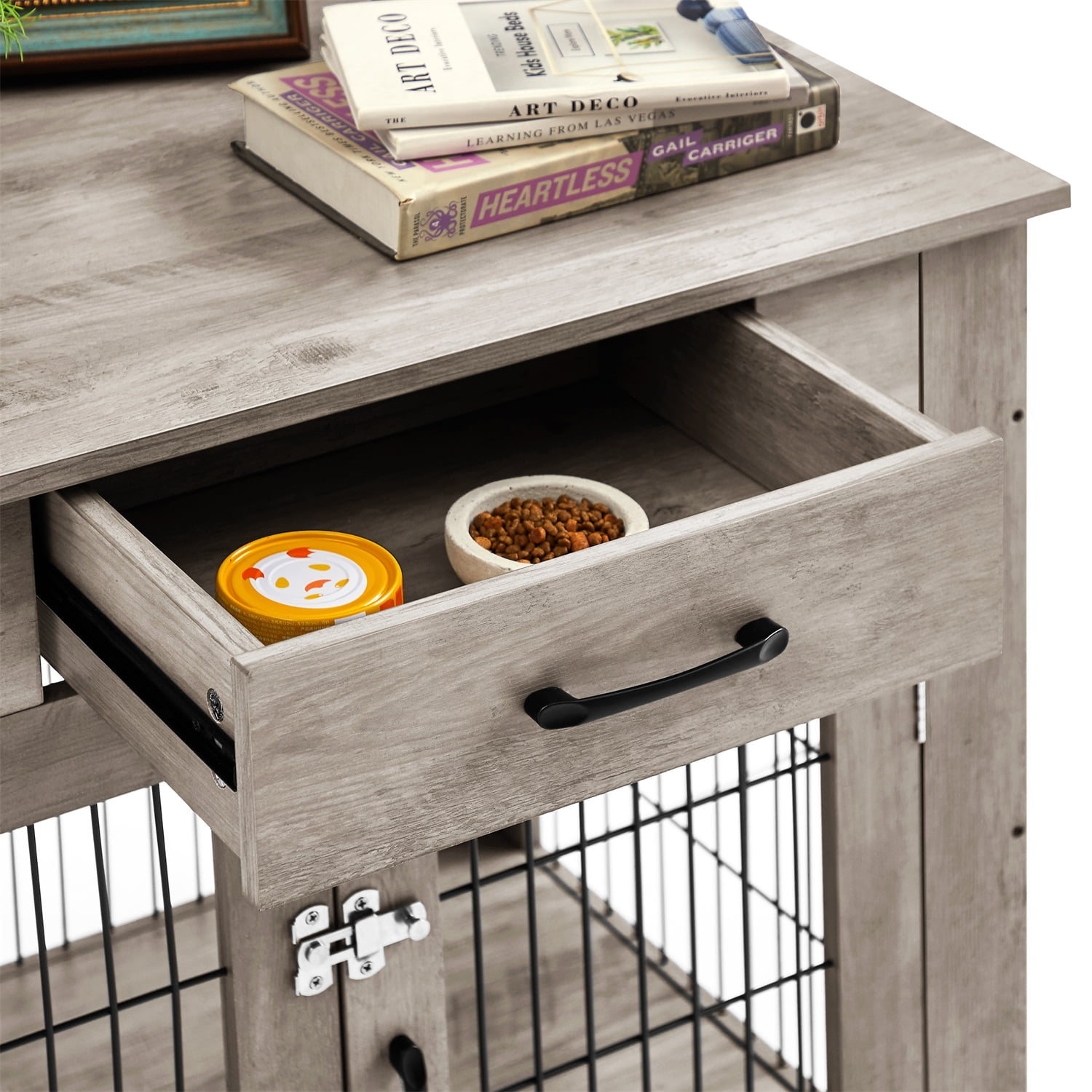 Pefilos 30 Inches Dog Cages Furniture Style Dog Crate End Table with Drawer, Pet Kennels with Double Doors Nightstand, Dog House Indoor Use Pet Cages for Dogs Medium, Gray Pefilos 30 Inches Dog Cages Furniture Style Dog Crate End Table with Drawer, Pet Kennels with Double Doors Nightstand, Dog House Indoor Use Pet Cages for Dogs Medium, Gray