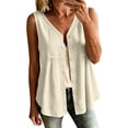 thumbnail image 4 of Craaazy Womens Sleeveless Tank Tops Plus Size, Solid Color Loose V Neck Cotton Linen Sleeveless Button Down Shirts, Eyelet Detail Sleeveless Tops for Women Daily Street & Office Wear, 4 of 7