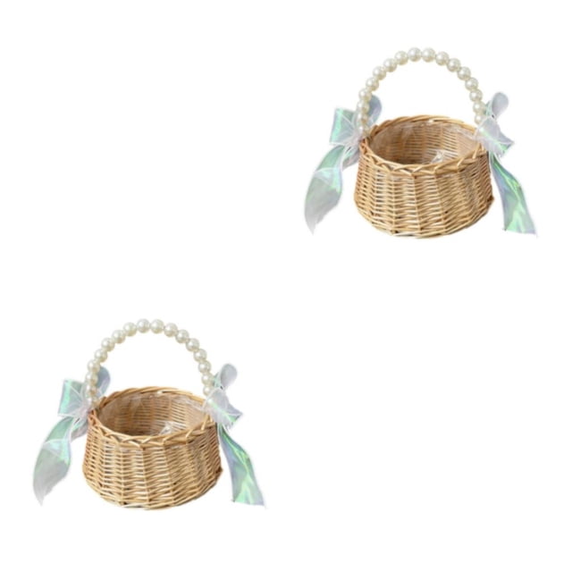 Inteprter Cesta de flores con mango de perla para dama de honor, cestas tejidas para portador de anillos de diseño Simple de compromiso Type1 NO1