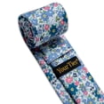 thumbnail image 4 of Cotton Floral Tie for Men 2.5" Printed Skinny Blue Necktie Pocket Square Tie Clip Set Flower Wedding Party Graduation Cyan, 4 of 7