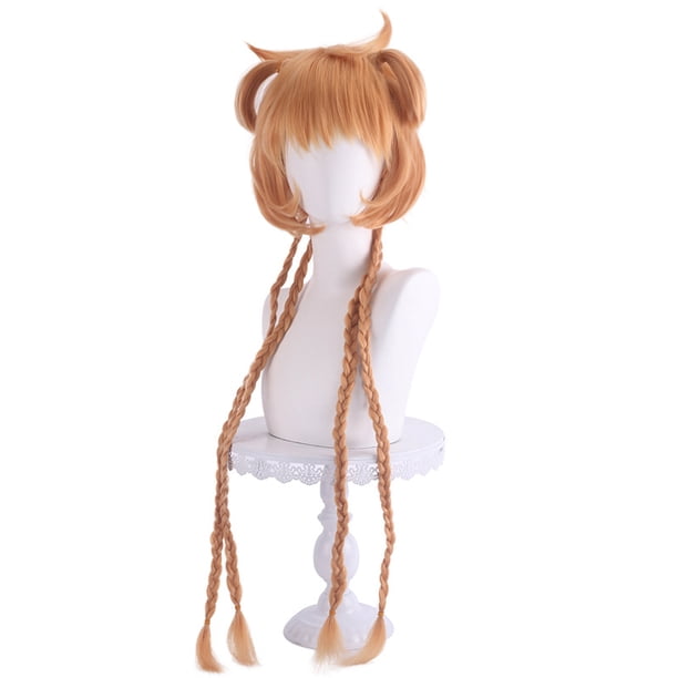 Peluca corta para cosplay, rubia, trenzada, 90 cm, resistente al calor, sintética
