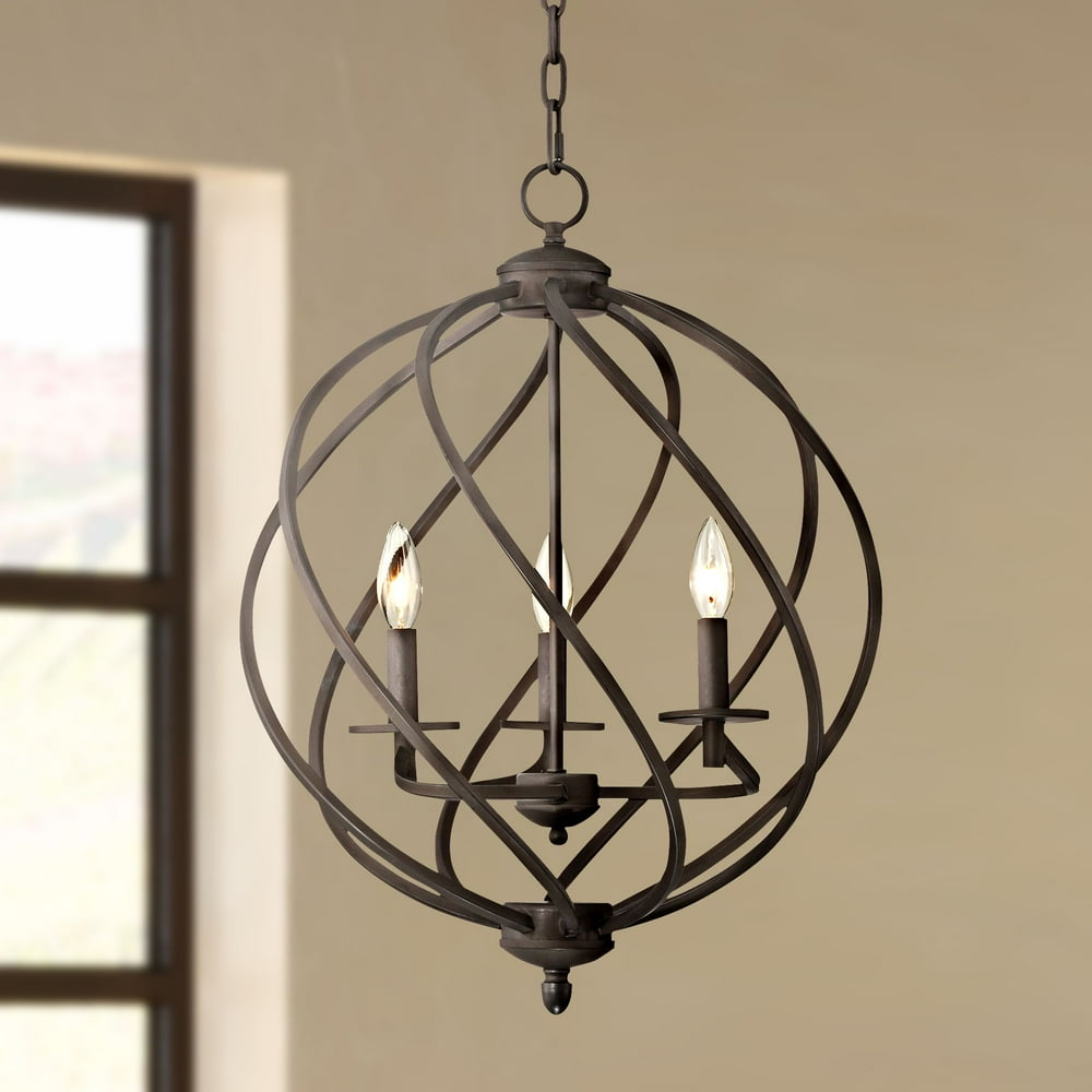 Franklin Iron Works Bronze Orb Foyer Pendant Chandelier 18 1/2" Wide