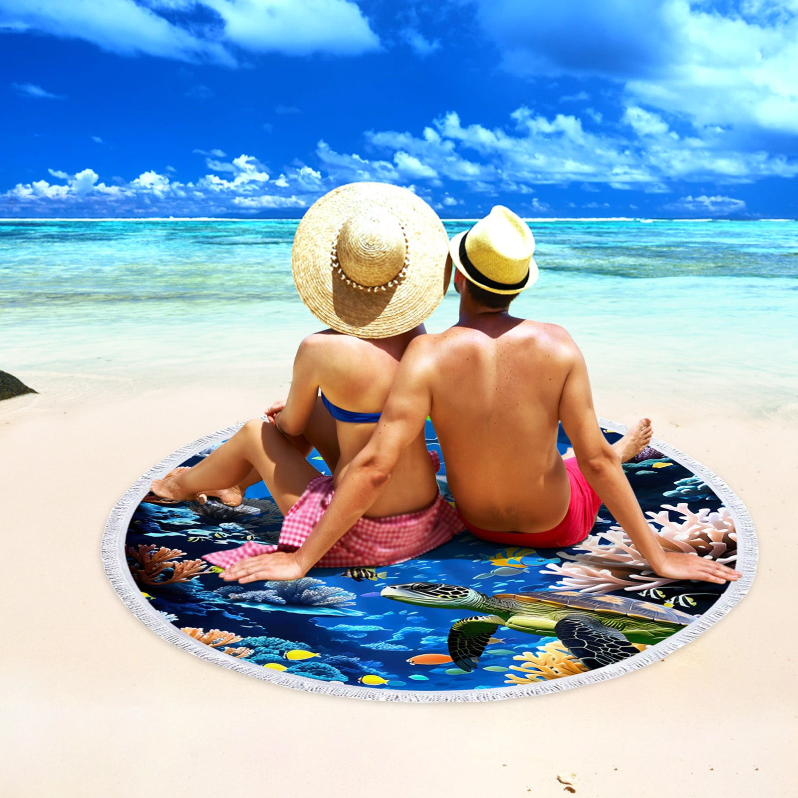 Matoen Large Round Beach Towels Tassels Microfiber Ocean