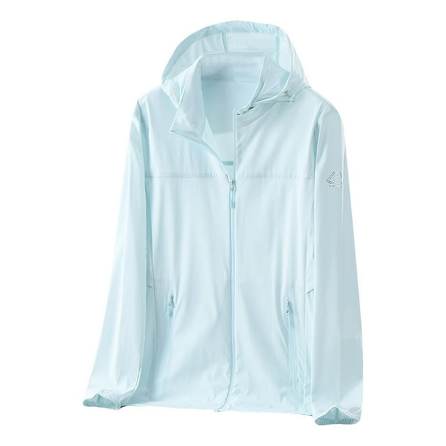 Économies d'Automne! Veste de Protection Solaire à Manches Longues pour Femmes srobpty, Veste de Sport Décontractée à Capuche à Manches Longues avec Fermeture Éclair, Haute Élasticité, Bleu Clair, G