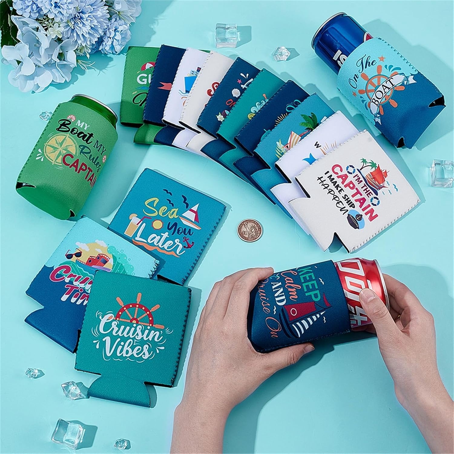 Cruise Beer Can Cooler 16 Pcs Neoprene Boating Gift Beer Sleeves for Can Sleeves for Men 12 oz Reusable Insulated Funny Drink Cans Cover