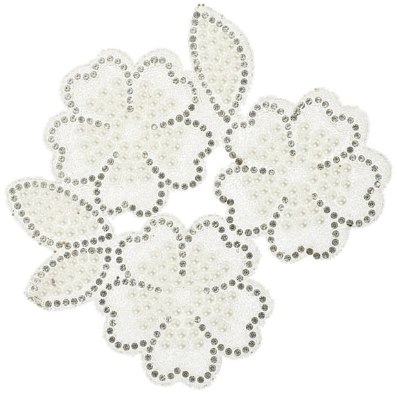 TABLZONE White Rhinestone Flower Applique Iron-On Patch for Crafts, Clothing, Jackets, Bags, and Accessories