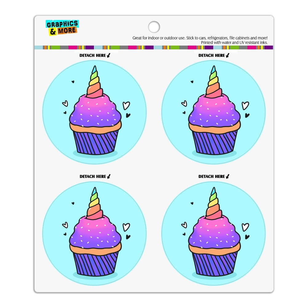 Unicorn Cupcake with Sprinkles Rainbow Refrigerator Fridge Locker Vinyl Circle Set