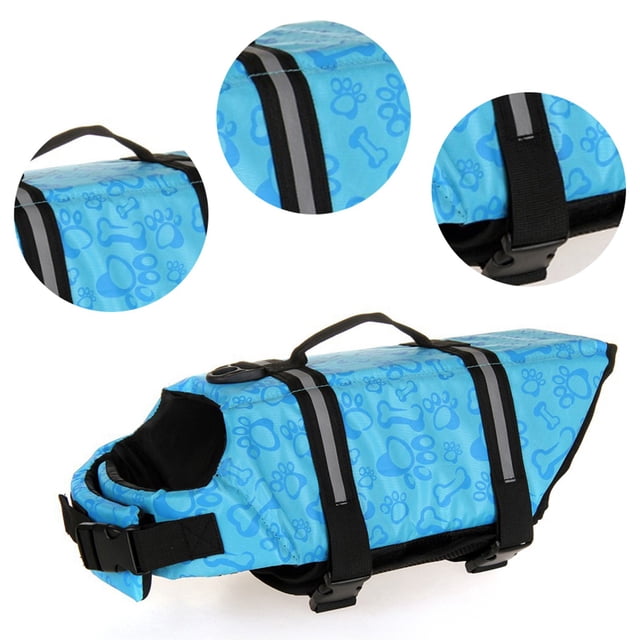 Chaleco salvavidas para perros con patrón de hueso azul, chaleco reflectante de flotación para perros y mascotas, para navegar, nadar, talla M