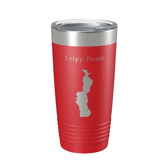 Tripp Pond Tumbler Lake Map Travel Mug Insulated Laser Engraved Coffee Cup Maine 20 oz Red