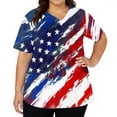 thumbnail image 3 of 4th of July Scrub Tops for Women Casual Short Sleeve American Flag Print Scrub Shirts V Neck Independence Day Patriotic Scrubs Medical Nurse Uniform Nursing Workwear with Pockets Vermilion S, 3 of 5