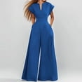 thumbnail image 6 of EASYBRA Womens V Neck Short Sleeve Wide Leg Jumpsuit Elegant Loose High Waist Office Casual Outfit, 6 of 9
