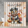 thumbnail image 2 of Hello Fall Miniature American Shepherd Scarf Welcome Autumn with Leaves Pumpkins Shower Curtain MAS Dog Lover Gifts Waterproof Bathroom Bathtub Curtain - 00011, 2 of 5
