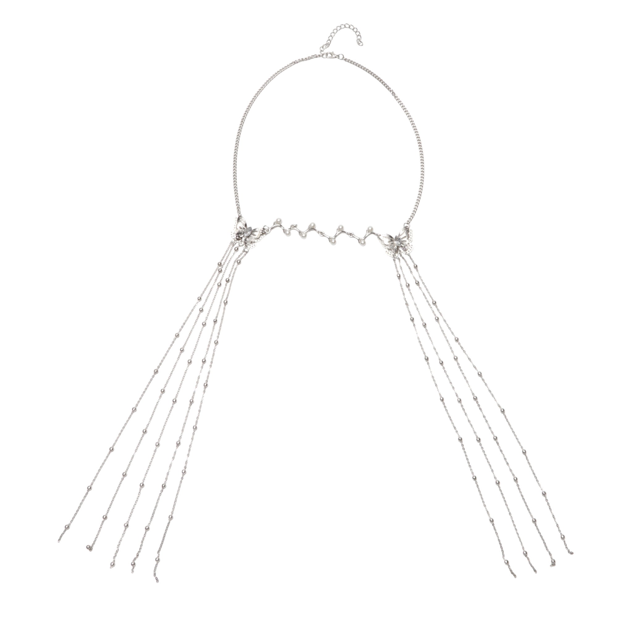 Unique Bargains Headpiece Vintage Long Tassels Head Chain Silver Tone 1 Pc