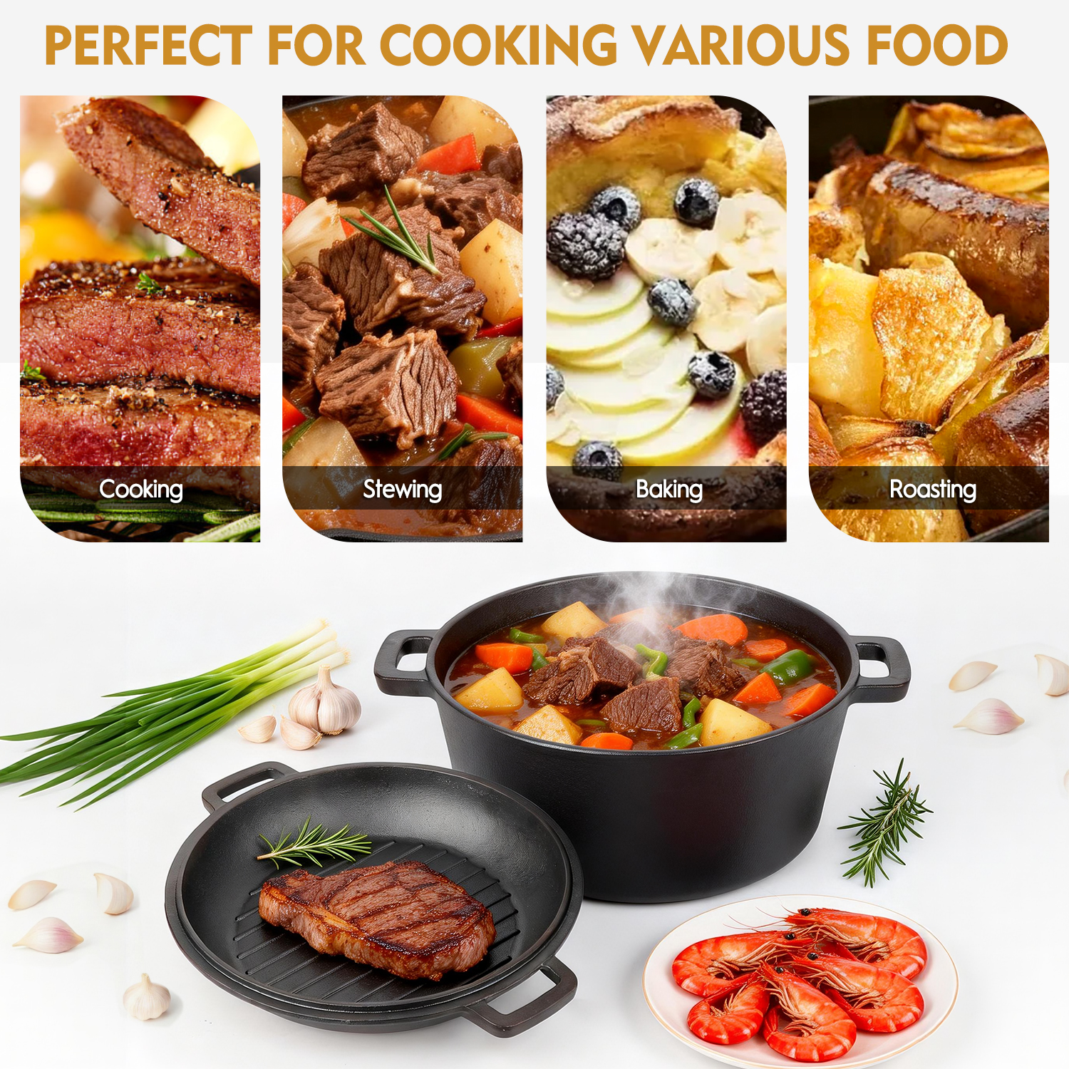 TAIMASI 5-Qt Cast Iron Dutch Oven with Reversible Skillet Lid photo 8