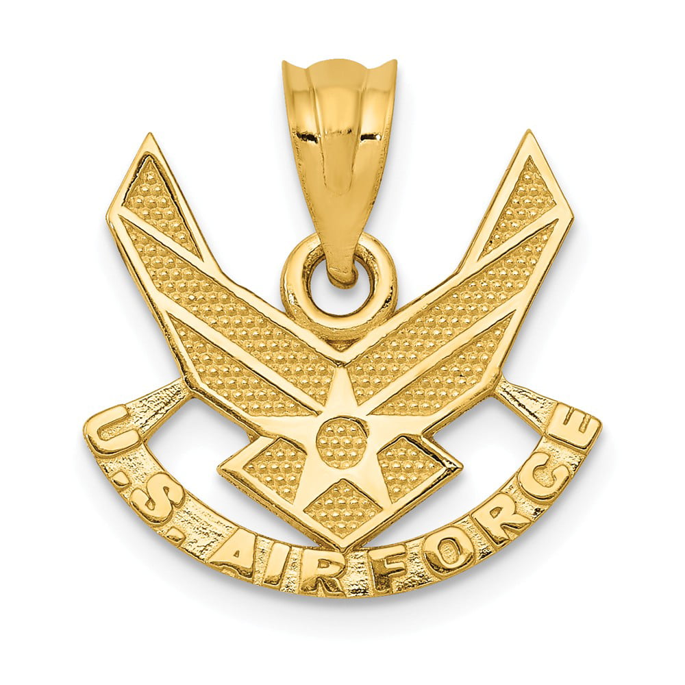 Air Force Insignia Disc Pendant 17.5mm x 24.5mm Solid 14k Yellow Gold U.S