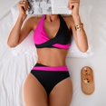 thumbnail image 5 of Wamejoo Women's Bikini Set High Waisted Twist Swimsuit Colorblock Halter Two Piece Bathing Suit (Black, M), 5 of 7