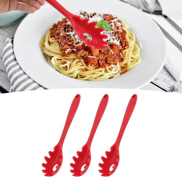 Pasta Spoon, All in One Heat Resistant Silicone Spaghetti Spoon Food Grade  Silicone for Home for Restaurant (Red)