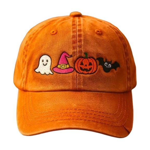 Yuanlong Womens Baseball Cap Halloween Cute Ghost Pumpkin Bat Embroidery Curved Brim Adjustable Sun Hat Holiday Casual Headwear