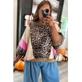 thumbnail image 3 of Women's Brown Leopard Print Color Block Top – Casual 3/4 Sleeve for Fall Outings [ZhiHiMeRi] | XL, 3 of 11