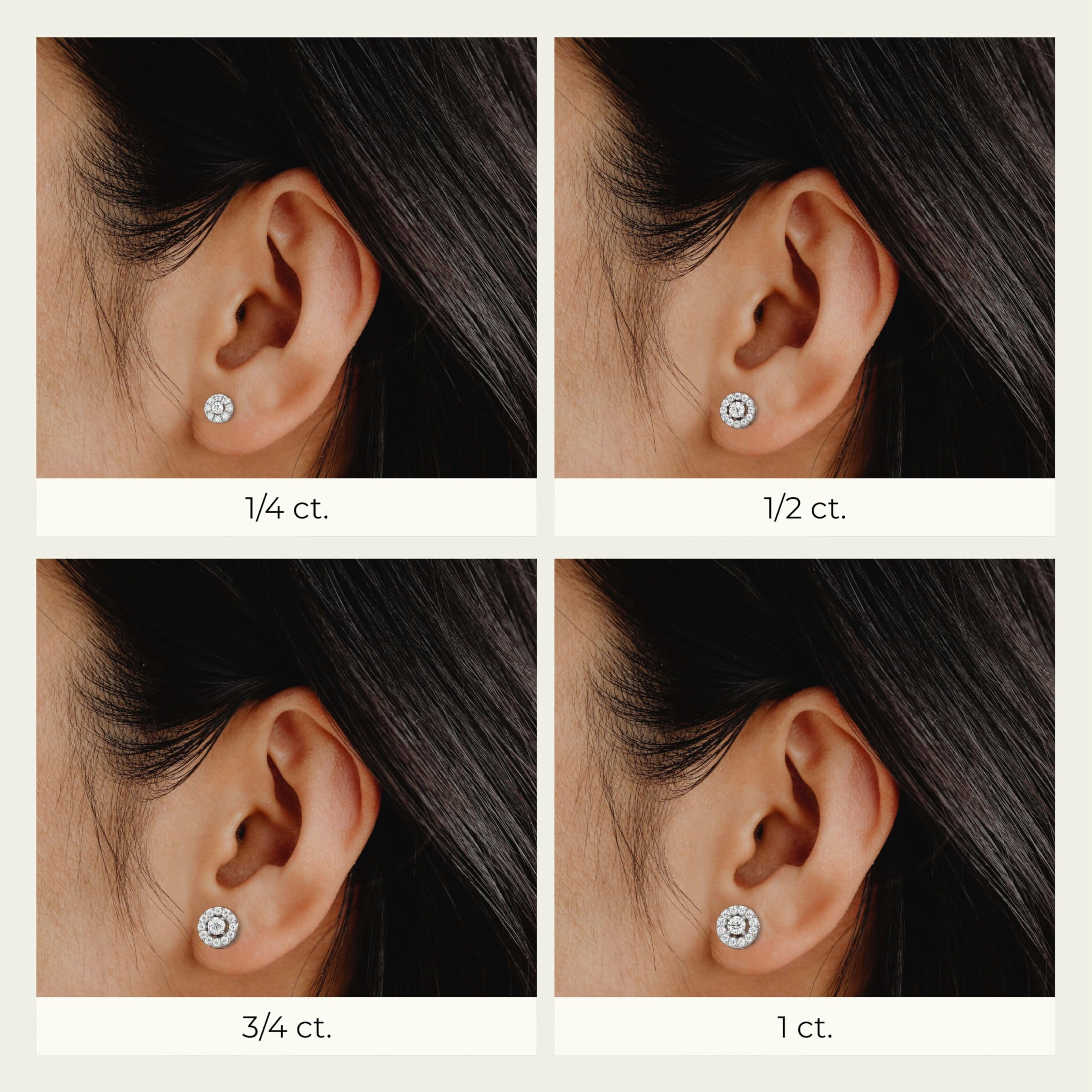 Gilded 1/2 Carat Total Weight Lab-Grown Diamond Stud Earrings for Women | 925 Sterling Silver | Round Halo Shaped | Hypoallergenic Fine Jewelry | Prong Setting, Push Back Nut | SI1 Clarity, F Color