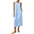 thumbnail image 6 of Ayolanni Blue Dresses for Women Crew Neck Sleeveless Cotton Linen A-Line Maxi Dress Solid Going Out Work Flowy Sundress XXL, 6 of 9
