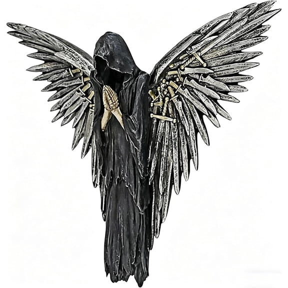 Gothic Raven Wings Wall Decor, Hand-Painted Resin Hanging Statue, 6.3in Indoor Outdoor Halloween