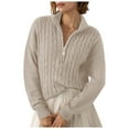 thumbnail image 4 of zaveiop Women Designer Zipper Knitted Sweater V Neck Sweater Tops Casual Pullover Polo Shirts 2025 Fall Fashion Outfits (Beige, One Size), 4 of 6