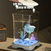 Small Fish Tank, 0.5 Gallon Acrylic Aquarium Starter Kits with 2 PCS Plastic Aquatic Plants, Betta Fish Tank for Shrimp Guppy Jellyfish Goldfish Beta, Room Decor Desktop