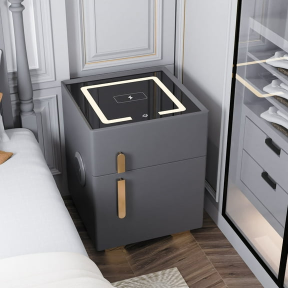 Smart Nightstands with Wireless Charging Station, USB Port, Modern Nightstands with 3 Color LED Lights and Speaker, Wooden End Side Table for Bedroom, Dorm