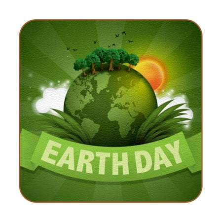 

OWNTA Green Earth Day Pattern Premium 6-Piece Square Coaster Set in Microfiber Leather - Non-Slip & Absorbent Cup Mats