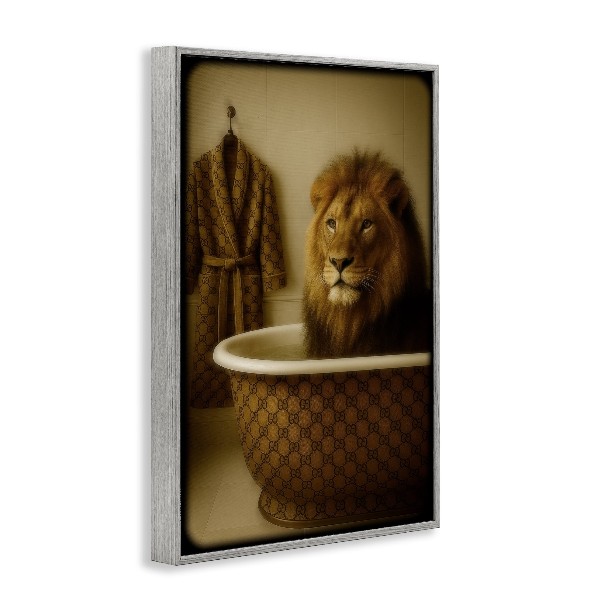 Stupell Industries Couture Lion in Luxury Tub Gray Framed Giclee Art, design by Grotto Studios