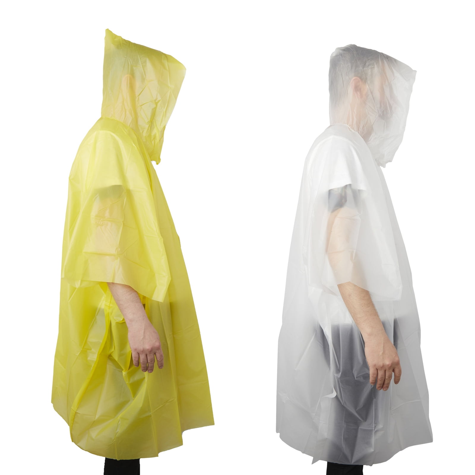 Yellow 4 Colors Pink 49.5 x 48.5 Inches 20-Count Durable Disposable Emergency Poncho Adults Rain Ponchos with Hood Blue Clear 