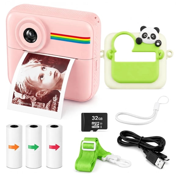 Kids Instant Print Camera with 32GB TF Card & Color Print Paper-1080P HD Dual Lens , 2.4" IPS Eye-Protect Screen, 48MP Photo, Video Recorder, DIY Frames, Gift for Age 3-12(Pink)