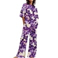thumbnail image 2 of BWASD Womens Summer Pajama Sets 2 Piecee Plus Size Soft Floral Print Shorts Sleeve Top and Pant Breathable Sleepwear Summer Fashion Leisure Loungewear (S), 2 of 6