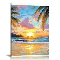 ZFLMY Beach Palm Trees Sunset Canvas Print Wall Art Decor for Home Living Room Bathroom Bedroom Office, Tropical Theme Wall Pictures, Perfect Gift for Various Occasions 12x16in
