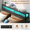 thumbnail image 2 of Homieasy Queen Size Bed Frame with Charging Station and LED Strips, Industrial Platform Bed with Headboard and Storage, Steel Slat Support, No Box Spring Needed, Noise-Free, Easy Assembly, Black Oak, 2 of 8