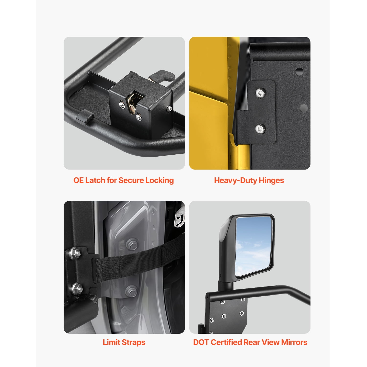 KFFKFF Jeep Tubular Doors, Quad-Door, Exploration Design Jeep Cylinder Door with DOT Approved Side View Mirrors, Jeep Entrances with Side Mirrors for 2018-2024 Jeep Wrangler JL & 2020-2024