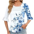 thumbnail image 2 of DeHolifer Women's Tops Half Sleeve Crewneck Floral Printed Casual Loose Tunic Tops Dressy T-Shirts Sky Blue XL, 2 of 7