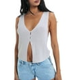 thumbnail image 2 of Yunliwuli Women's Knitted Tank Tops Sleeveless Deep V Neck Solid Color Button Down Slim Fit Vest Tops, 2 of 9
