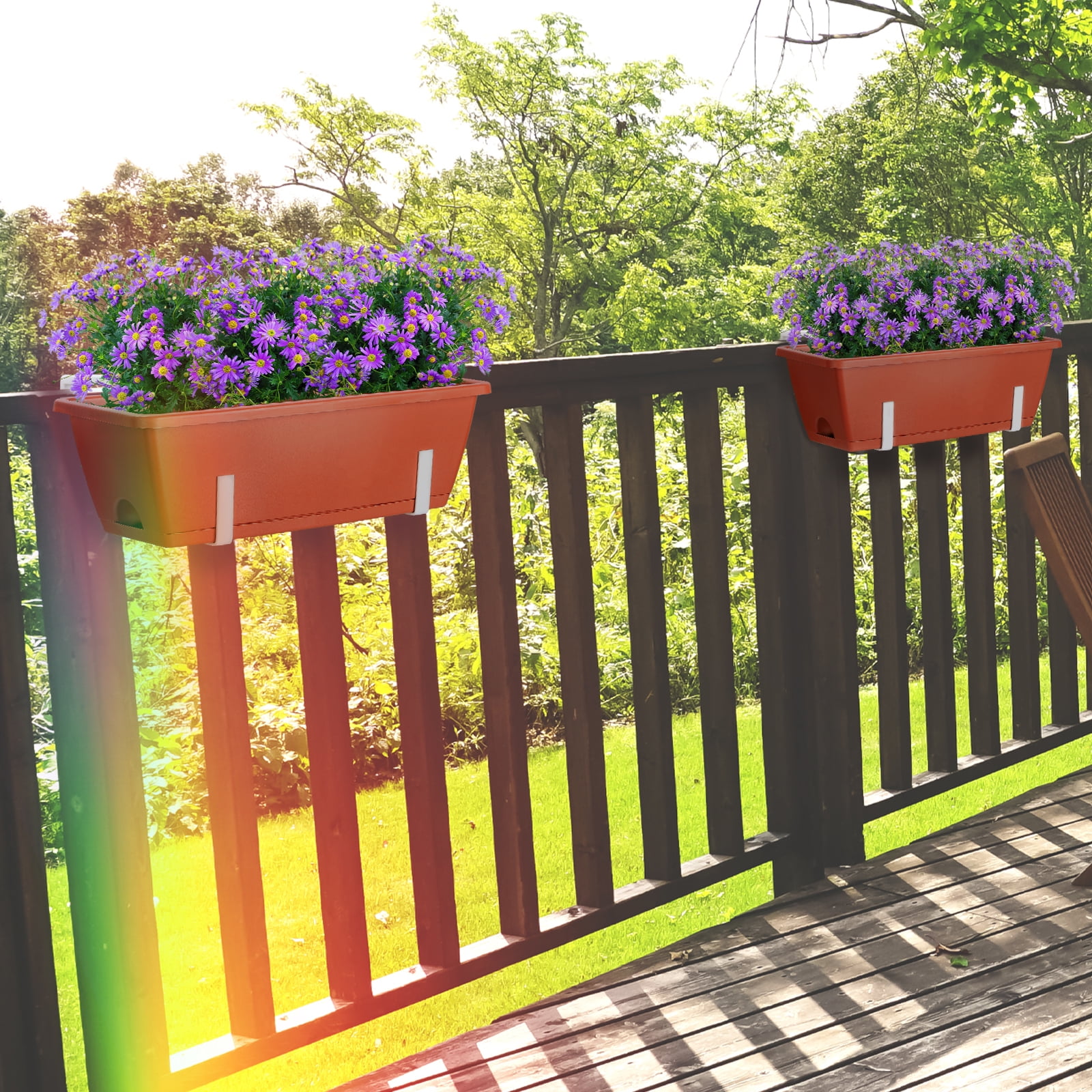 Railing Planter Box, Balcony Planters Railing Hanging, Window Boxes Planter with Adjustable Brackets, 16.9 Inches Deck Railing Hanging Flower Boxes, for Outdoor Railngs Balcony Patio
