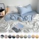 thumbnail image 1 of Set de ropa de cama tamaño queen, tela lavada de poliéster | Juego de edredón suave de 4 piezas | Funda de colcha moderna transpirable de doble cara, sábanas, fundas de almohada | Cuidado fácil, 1 of 6