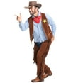 thumbnail image 4 of Celivon Cowboy Outfits For Men 5 Piece Hat+Scarf+Vest+Tshirt+Fringe Leg Warmer Set Vintage Texas Western Cowboy Themed Sets Casual Loungwear Dailywear, 4 of 7