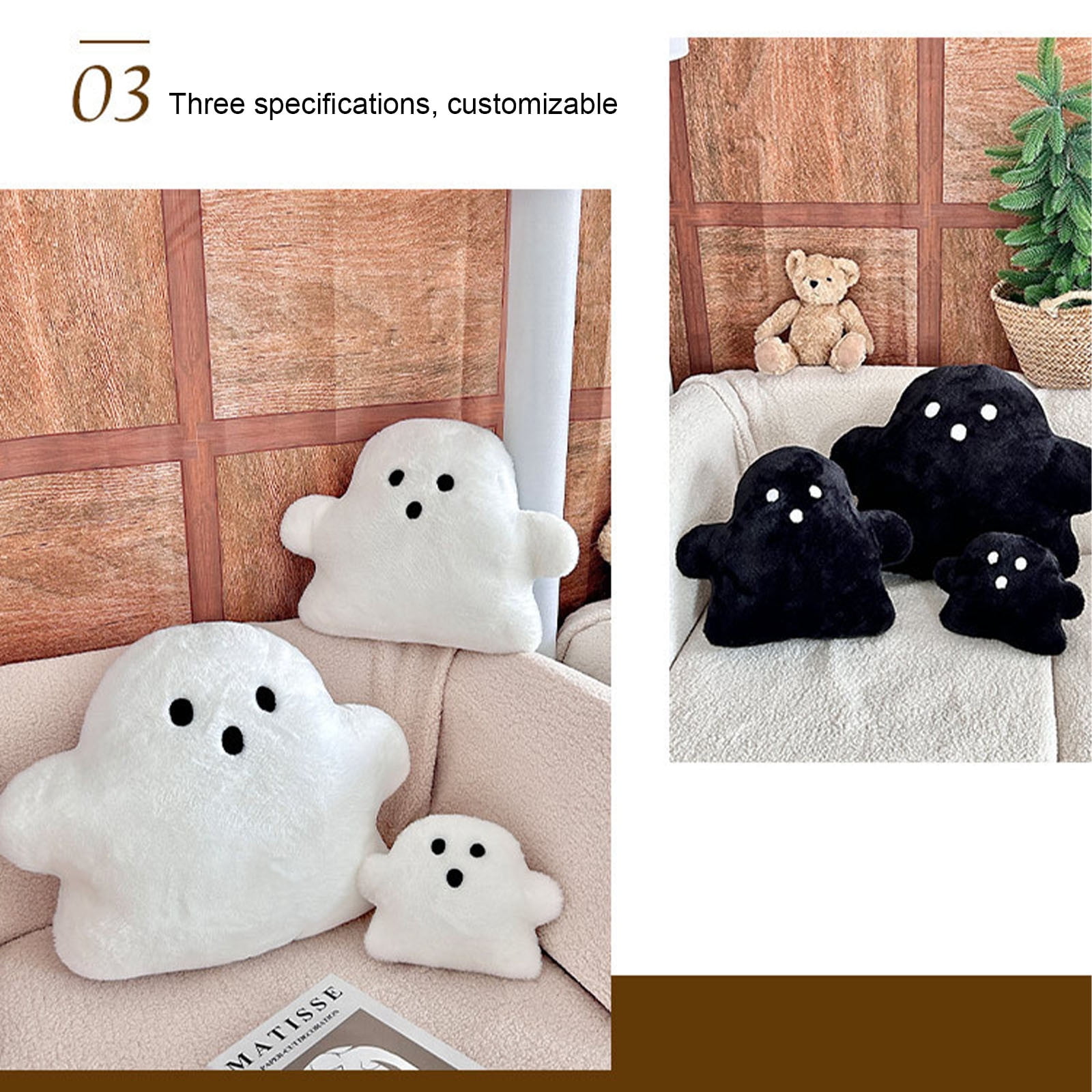 Muecwrye Ghost Pillow, Cute Halloween Pillows, Soft Ghost Throw Pillow Decorative, Spooky Pillows for Halloween Party Outdoor Home Cushion Decorations, 7 X 9 Inch