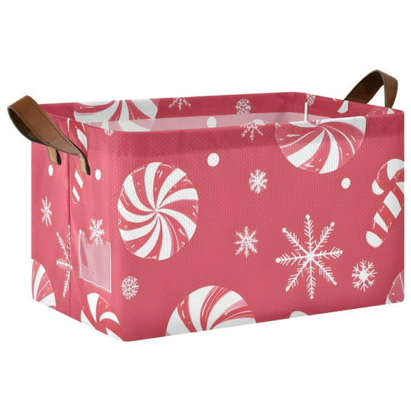Ryvnso Candy Snowflake Christmas Storage Bins Large Basket Foldable Cube Toys Organizer with Handles 1 PC