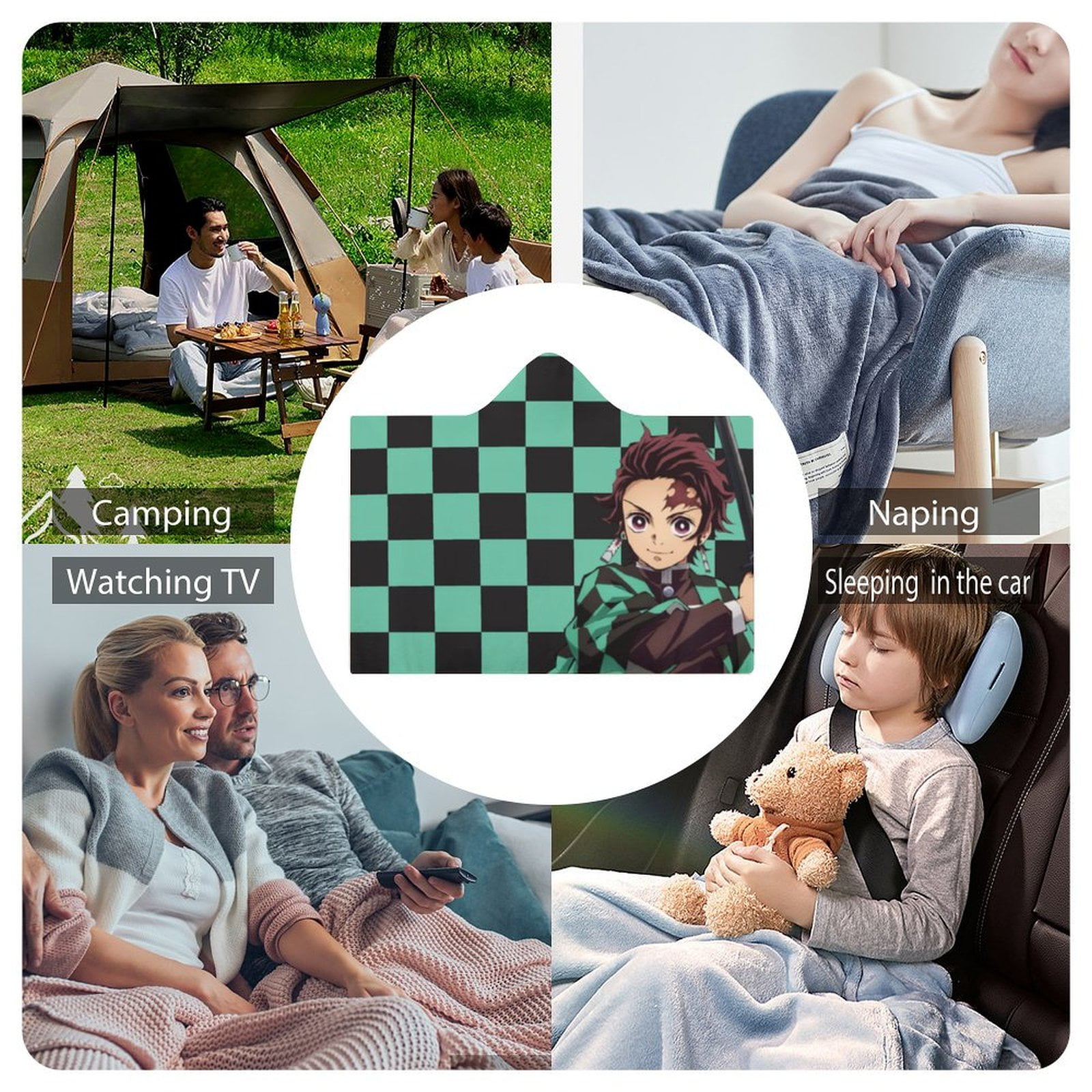 Demon Slayer Wearable Blanket Cloak Arctic Velvet Hooded Blanket Soft Fuzzy Hoodie Blanket Cape for Adults Kids 50"x60"