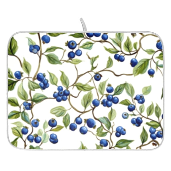 Dish Drying Mat for Kitchen Counter 16x18/18x24 Blueberries and Greens Absorbent Coffee Bar Mat Dish Drainer Rack Mat for Kitchen Counter